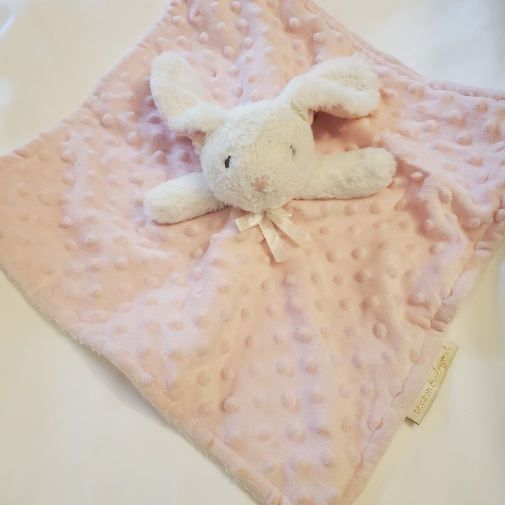 Blankets & Beyond Bunny Lovey Plush Baby‎ Security Blanket Pink White Minky Dots